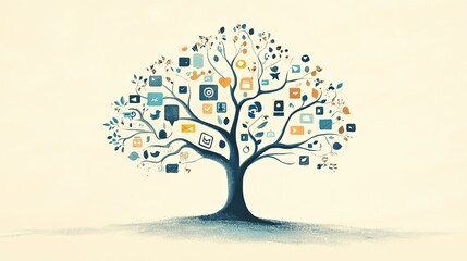 Obraz premium Minimalist tree of digital connections