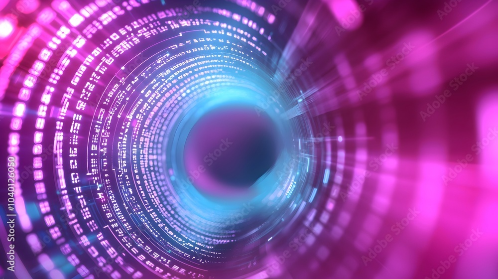 Poster futuristic neon glow in virtual tunnel - captivating infinite loop with digital time and long tail p