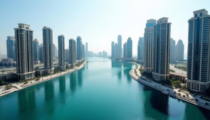 Obraz premium Elegant cityscape with serene waterfront