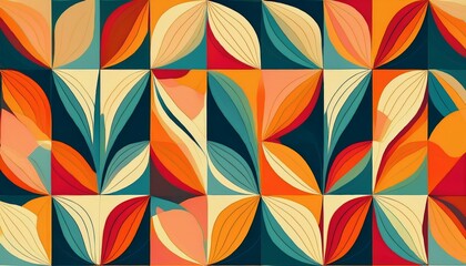 mid century modern seamless pattern geometric shapes in retro colors abstract repeating geometry background