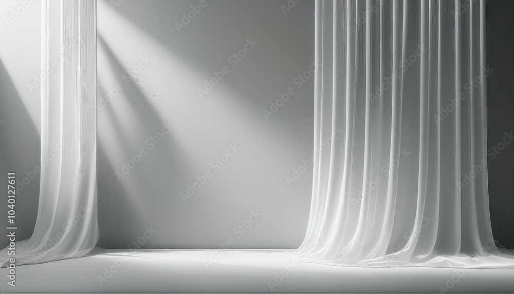 Wall mural minimalistic abstract gentle light grey background for product presentation with light and shadow of