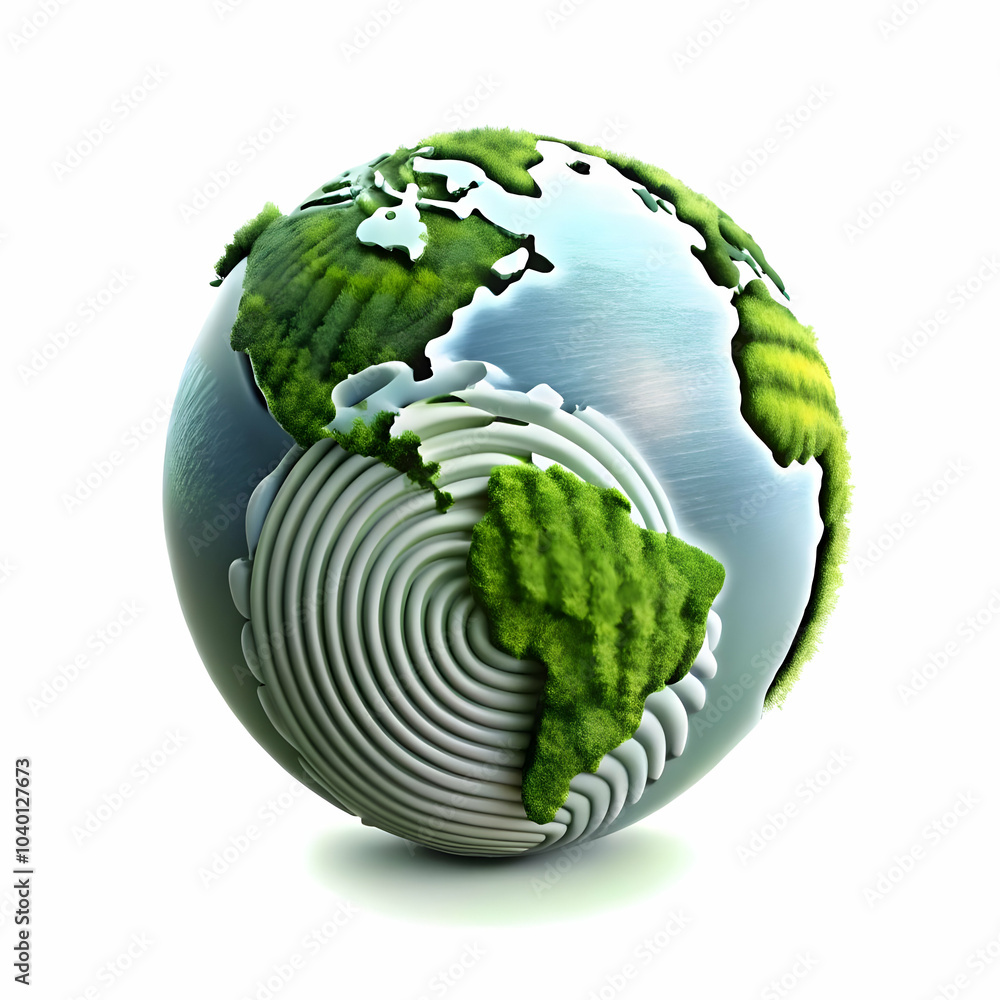 Poster digital fingerprint globe concept image on plain background - unique identities connected through gl