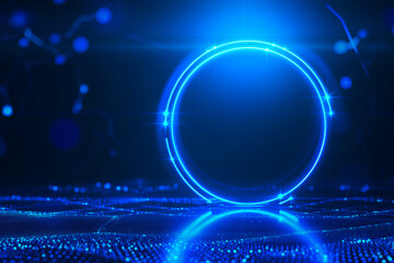 blue neon light circle on dark background