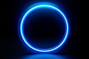 Obraz premium blue neon light circle on dark background