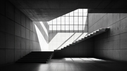 Obraz premium Minimalist Concrete Interior with Stairs and Light