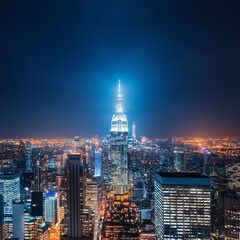 Obraz premium one brightly lit building in a dark skyline representing uniqueness in the cityscape