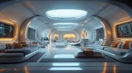 Obraz premium An Interior of a Futuristic Smart Home Featuring Cutting-Edge Technology for Modern Living Decor