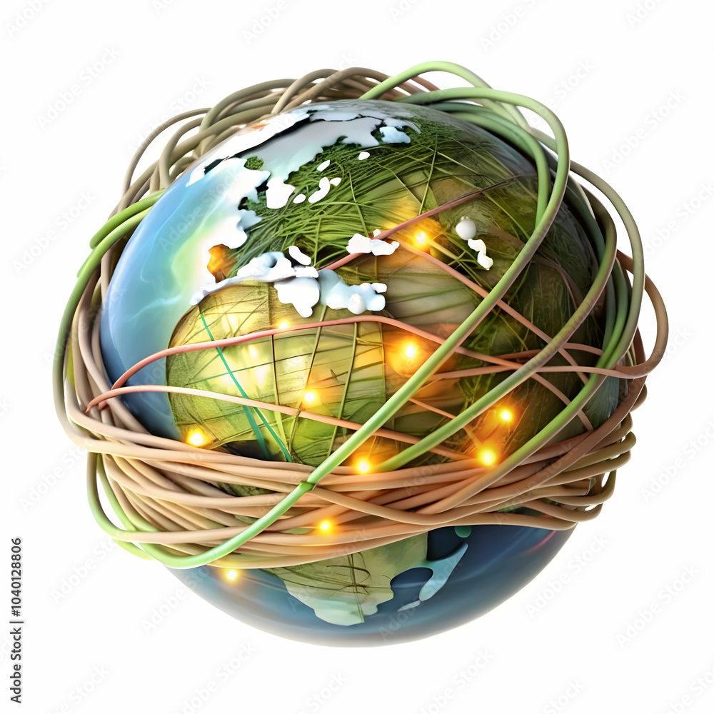 Poster close up glowing fiber optic cables globe macro photograph global data network interconnectedness da