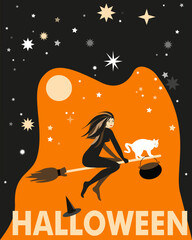 Halloween illustration of a witch on a broom