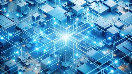 Modern Light Blue Abstract Background for Presentation Design with Graphic Patterns and Generative AI Elements