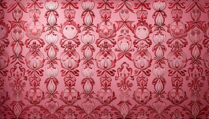 red damask pattern on pink background vintage wallpaper with retro design background texture for fashion and home