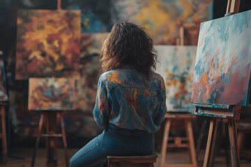 Artistic woman teaching painting classes in a studio, People photography