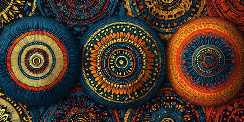 Vibrant Mandala Inspired West African Textile Design, intricate patterns, bold colors, cultural heritage, artistic expression
