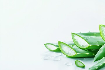 Fototapeta premium Fresh Aloe Vera Leaves on Clean White Background