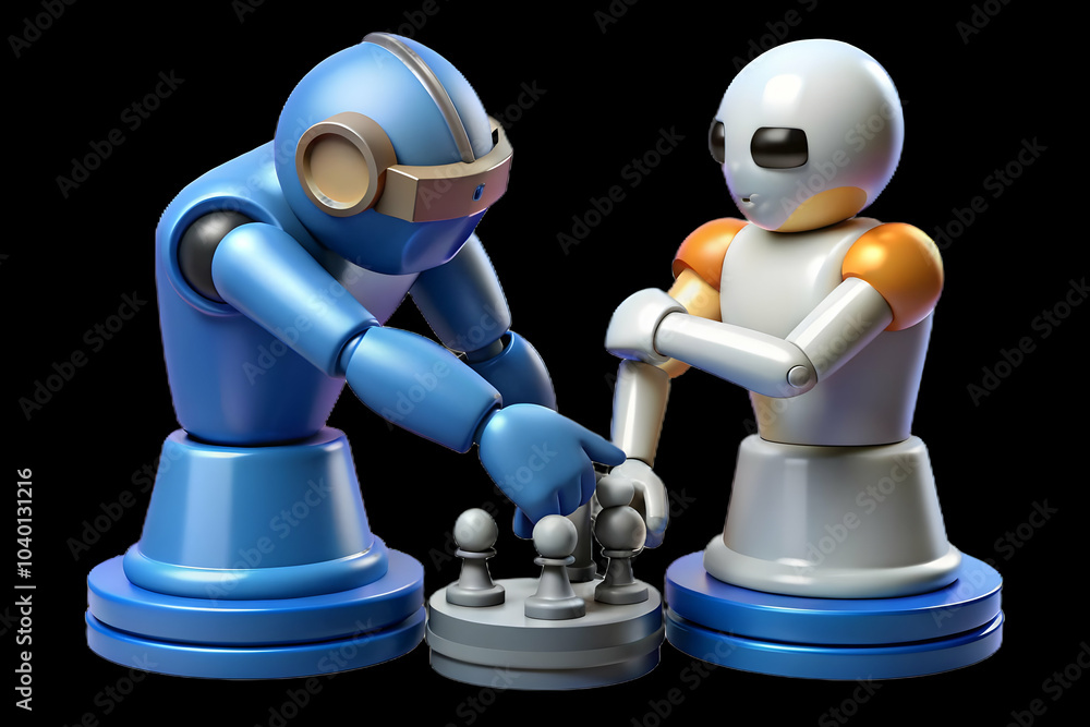 Poster glossy human robot chess game collaboration competition imagery stock photo with copy space for text