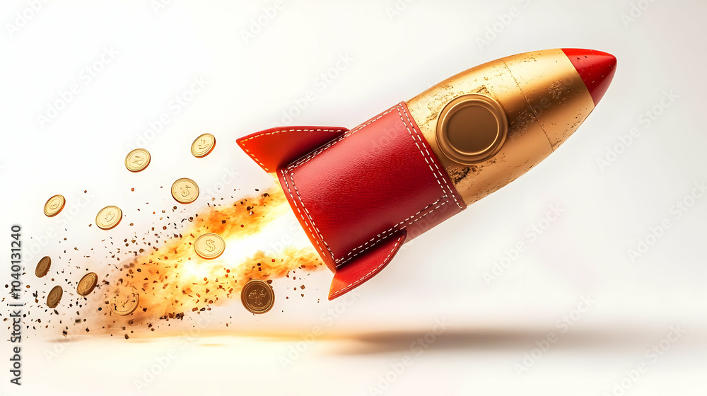 Poster 3d wallet rocket transformation concept vector icon wallet morphing into rocket mid launch coins bil