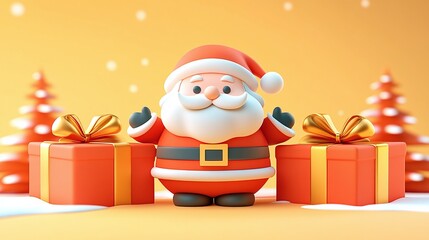 3D Cheerful Santa Claus with Colorful Presents