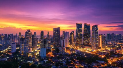 Obraz premium Twilight cityscape a vibrant skyline experience