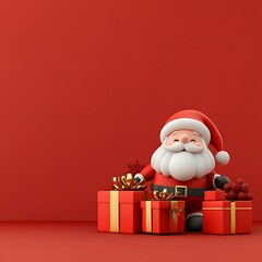 3D Cheerful Santa Claus with Colorful Presents