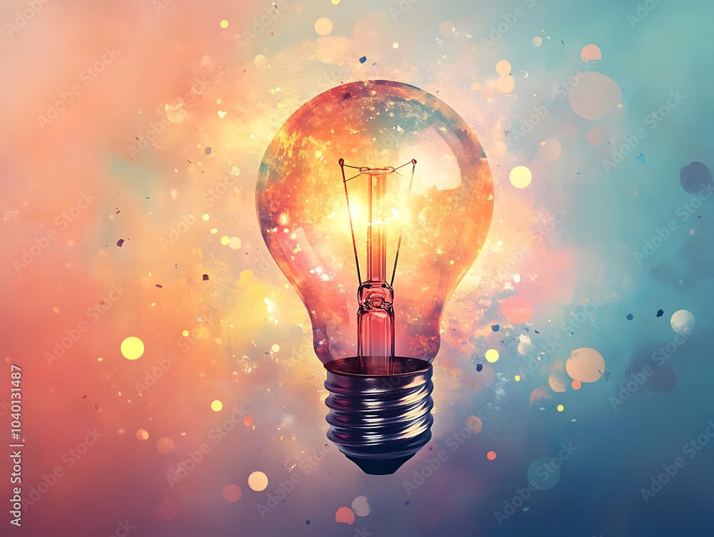 Poster flat abstract lightbulb bokeh effect ideas innovation business concept simple vector illustration cr