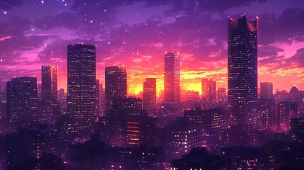 Obraz premium Twilight splendor a vibrant city skyline