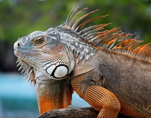 Obraz premium symmetrical approach to caribbean iguana an endangered species