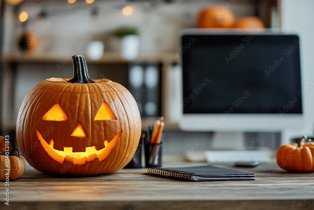 Poster office decorated in halloween style designed with generative ai