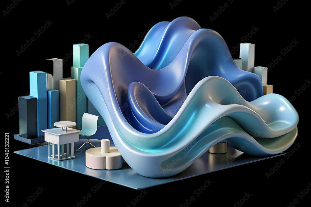 Aufkleber soft abstract data waves over business meeting - gentle waves of data symbols flowing over blurred c