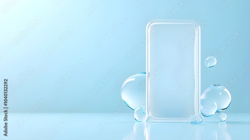 Poster glossy floating tablet on solid blue background - sleek minimalistic design for modern tech and digi