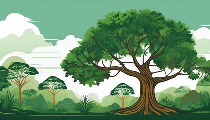 tree cameroon rainforest central illustration tropical natural congo travel landscape jungle tree cameroon rainforest central
