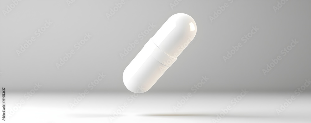 Poster minimalist matte pill design - elegant hovering pill on high contrast gray background for modern aes