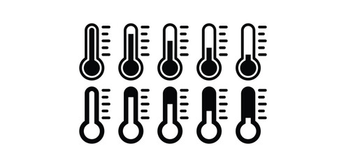 set of temperature weather level sign icon symbol vector design black white color simple illustration collection isolated