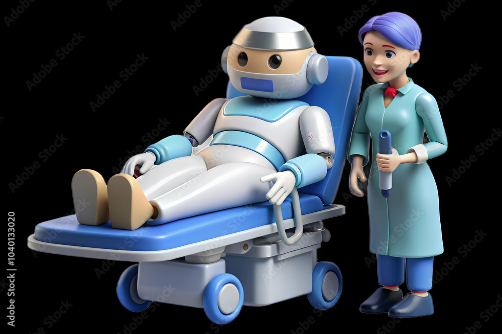 Poster robotic nurse assisting patient care room - soft abstract image of robotic nursing innovation in hea