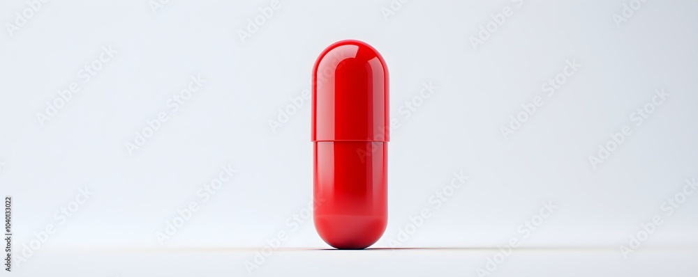 Poster sleek metallic red capsule design - futuristic and precise concept on clean white background for mod