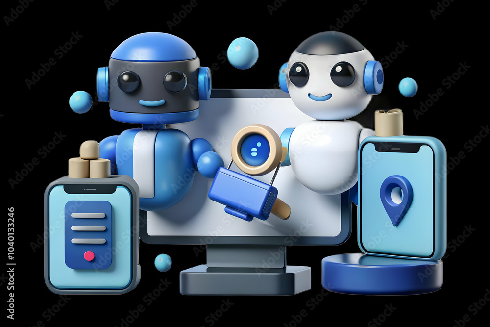 Poster Bokeh Digital Art Customers Interacting AI Chatbots Devices Abstract Background Customer Support Accessibility Platforms Copy Space Photo Stock Concept