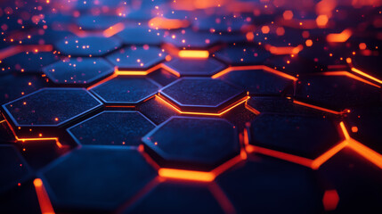 Fototapeta premium Abstract hexagonal patterns illuminated with vibrant colors in a digital space representing modern technology and design trends