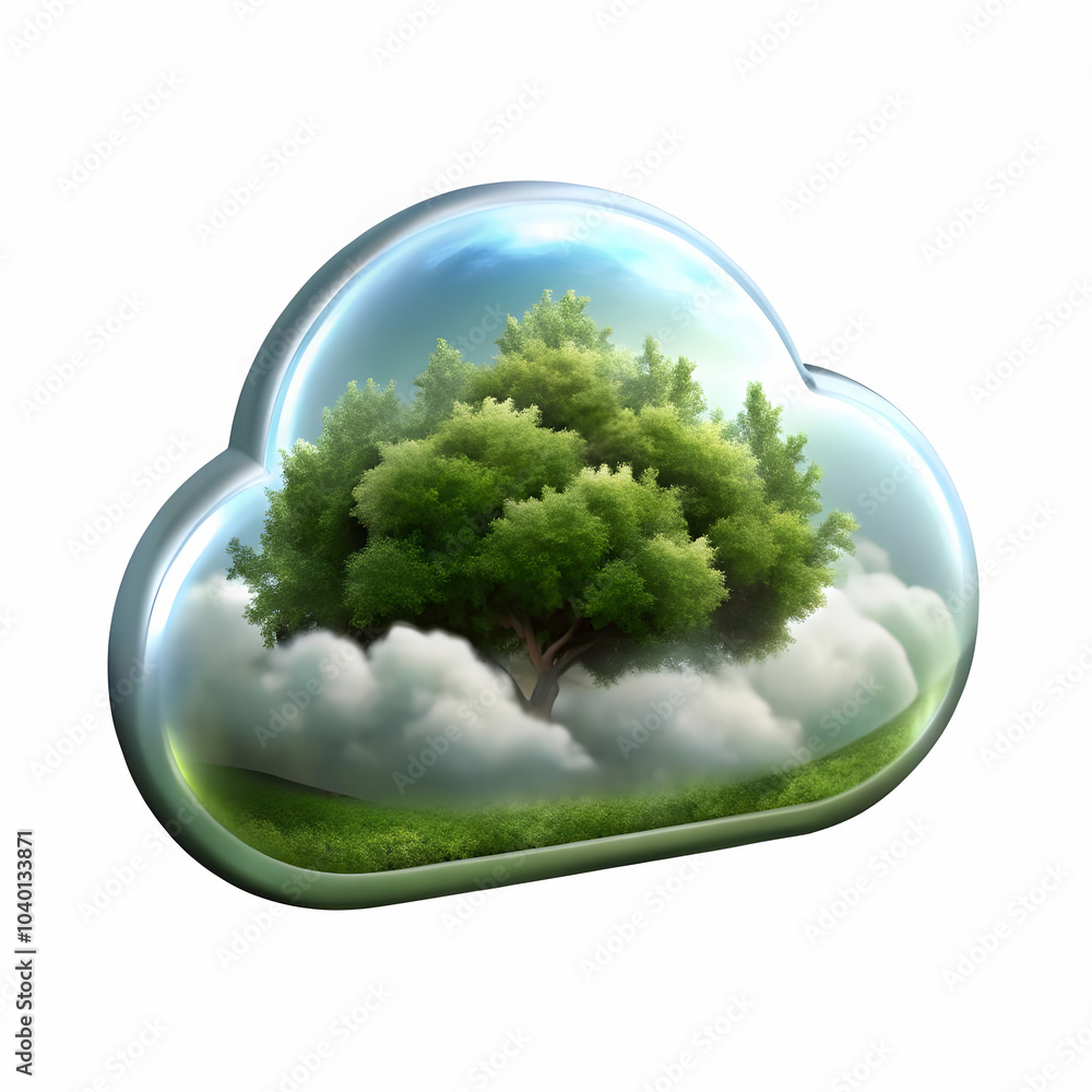 Poster glossy cloud icon on sky blue background, visualizing cloud-based ai services for business, ideal fo