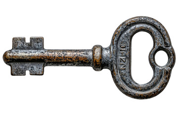 Grey safe key isolated on transparent background, png file, no background png file