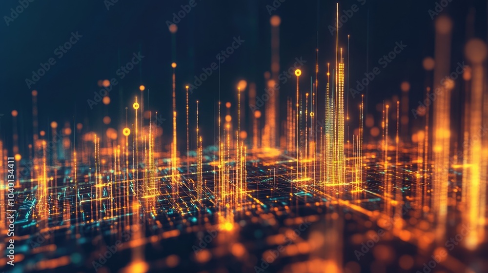 Poster digital grid glowing with data streams, perfect for tech process visuals