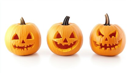 Halloween holiday carved pumpkin isolated over white background closeup view