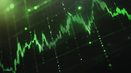 Futuristic trading chart with glowing green patterns and dynamic data representation on a dark background