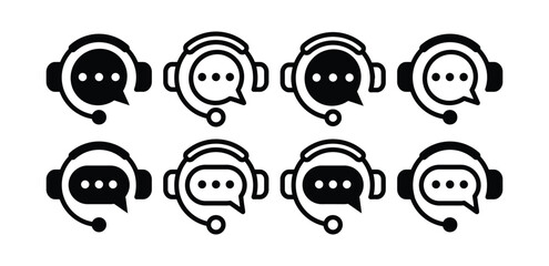 set of support service with headphones icon symbol sign vector design black white color simple illustration collections