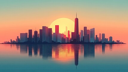 Obraz premium A minimalistic skyline with just a few geometric shapes representing buildings