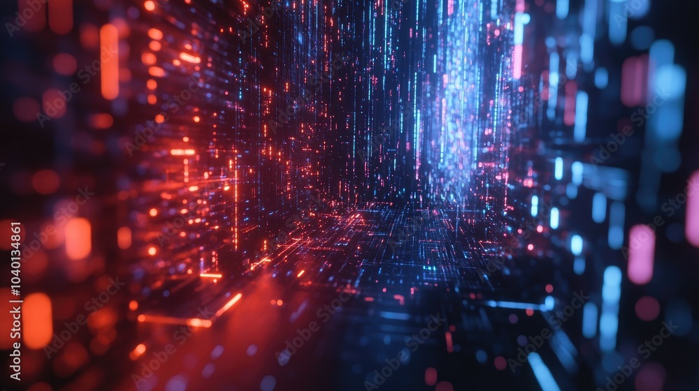Aufkleber dynamic data nodes and polygonal shapes glowing on a modern tech backdrop