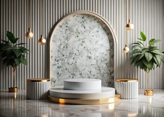 Modern Podium Mockup with Marble Terrazzo Background for Product Display and Presentation