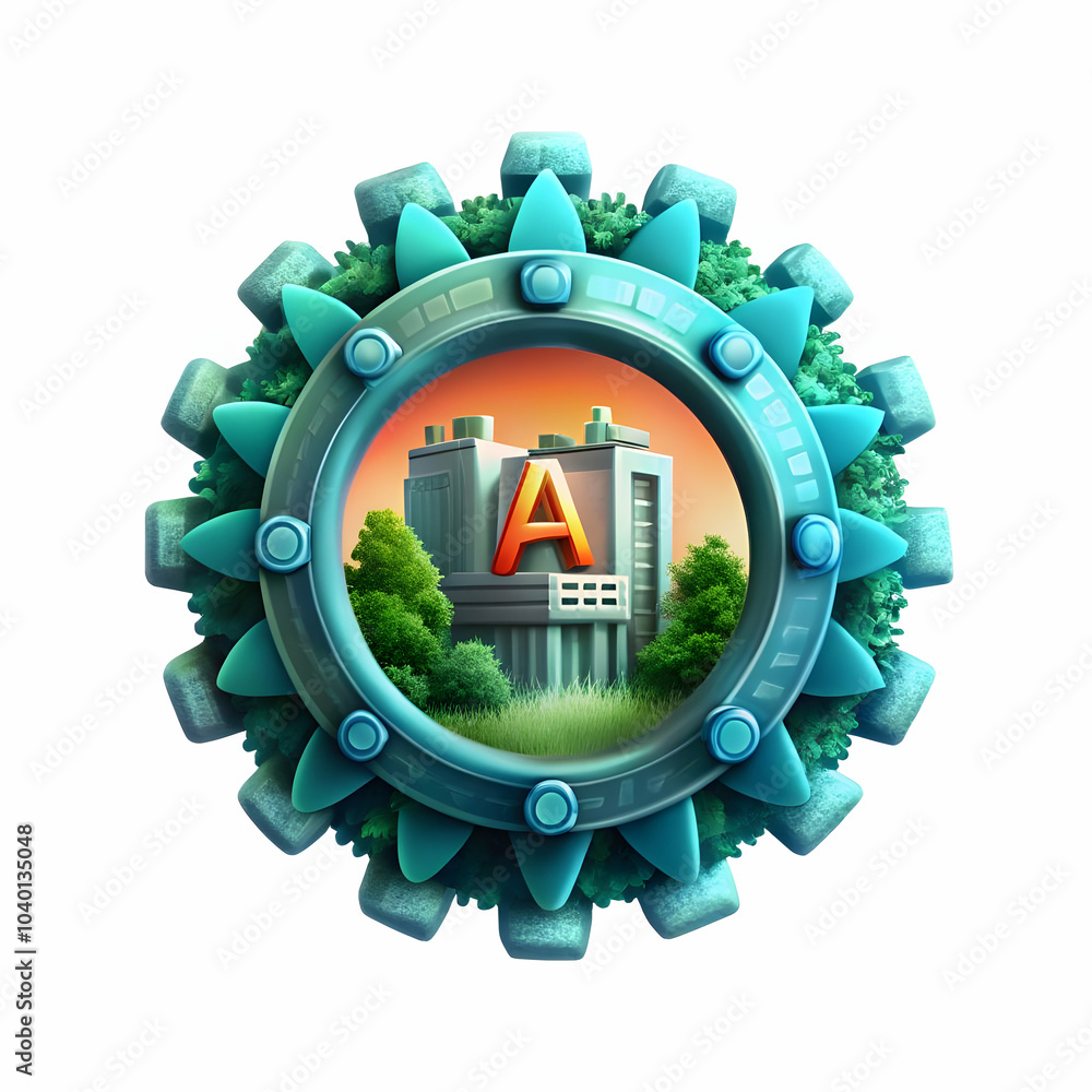 Poster plain orange background ai gear symbol concept mechanics business operations industrial tech focused