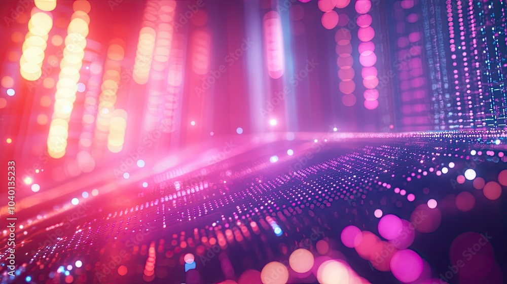 Aufkleber dynamic digital grid glowing with light beams, representing fast tech processing