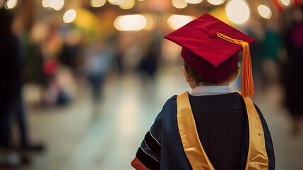 A baby wearing the graduation cloak. The future educational  preparation for child start elementary school until university levels.