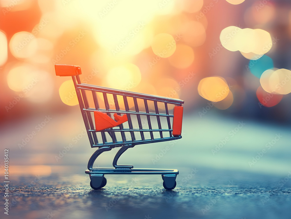 Poster flat bokeh abstract shopping cart arrow concept soft image upward arrow warm background revenue grow