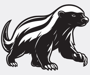 Honey Badger Vector Art tropical animal silhouette art in black and white. Badger Silhouette Isolated On White Background.